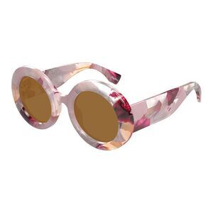 Gucci Sunglasses Round Full Rim, Pale Crystal Pink with Pink and Red Camouflage